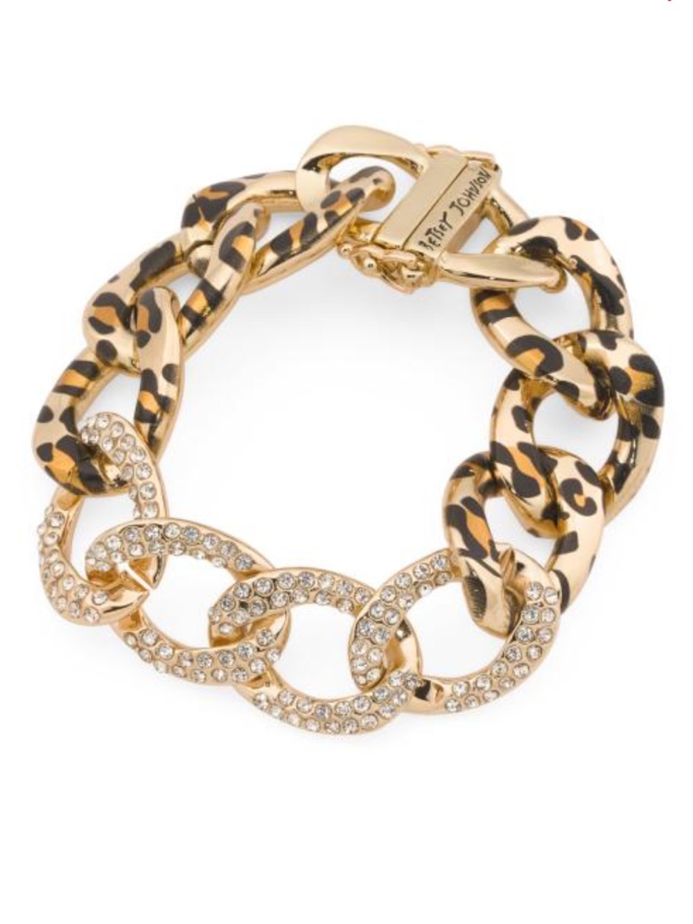 Betsey Johnson Leopard & Crystal Pave’ Chunky Curb Chain Bracelet New